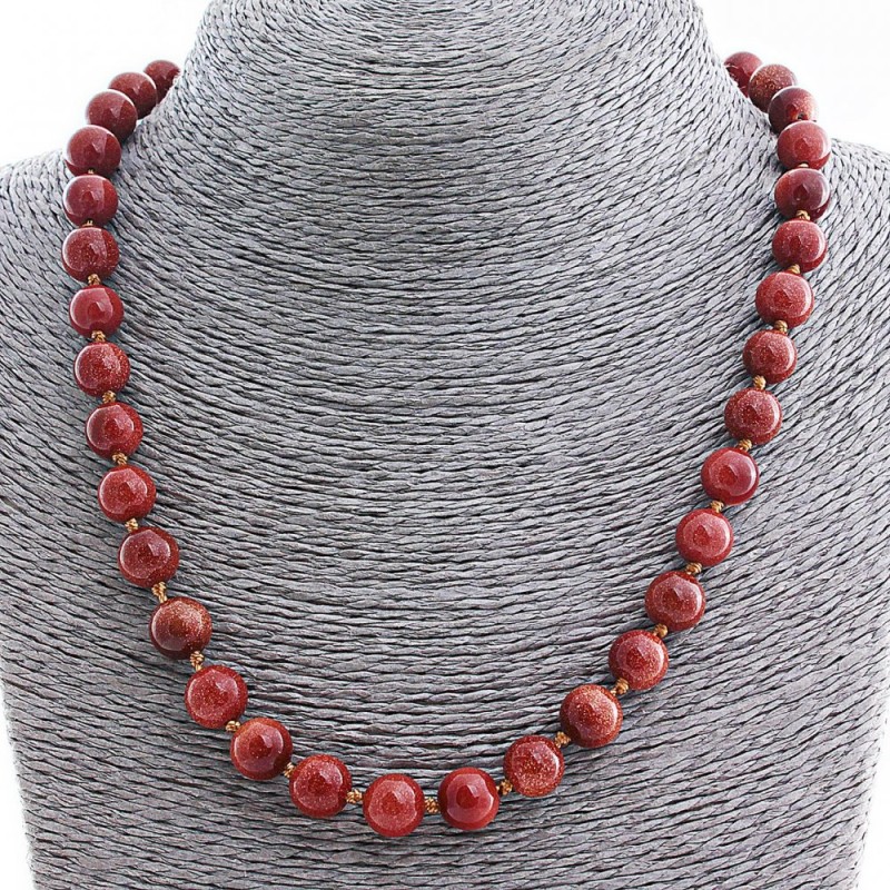 Aventurine Necklace (synthetic) "Golden Sand", bead 10mm, length 50(±)cm