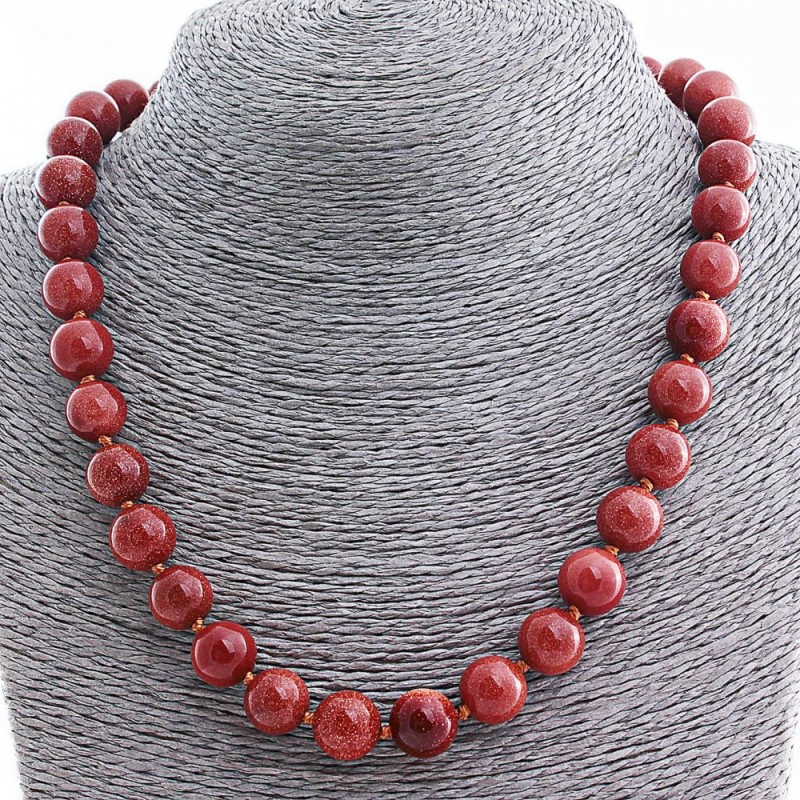Aventurine Beads (Synthetic) "Golden Sand" 12mm Round Bead Necklace, 50cm+