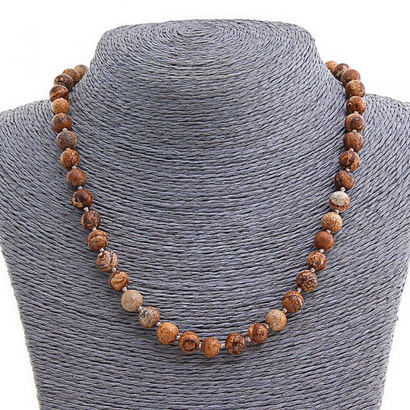 Landscape Jasper Beads Necklace, natural stone, smooth round beads 8mm, length 47cm