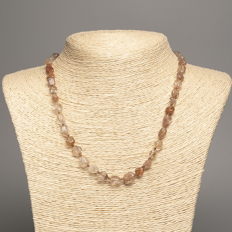 Rutilated Quartz Necklace, golden hair-like natural stone faceted beads, diameter 11x7 mm, length 49 cm