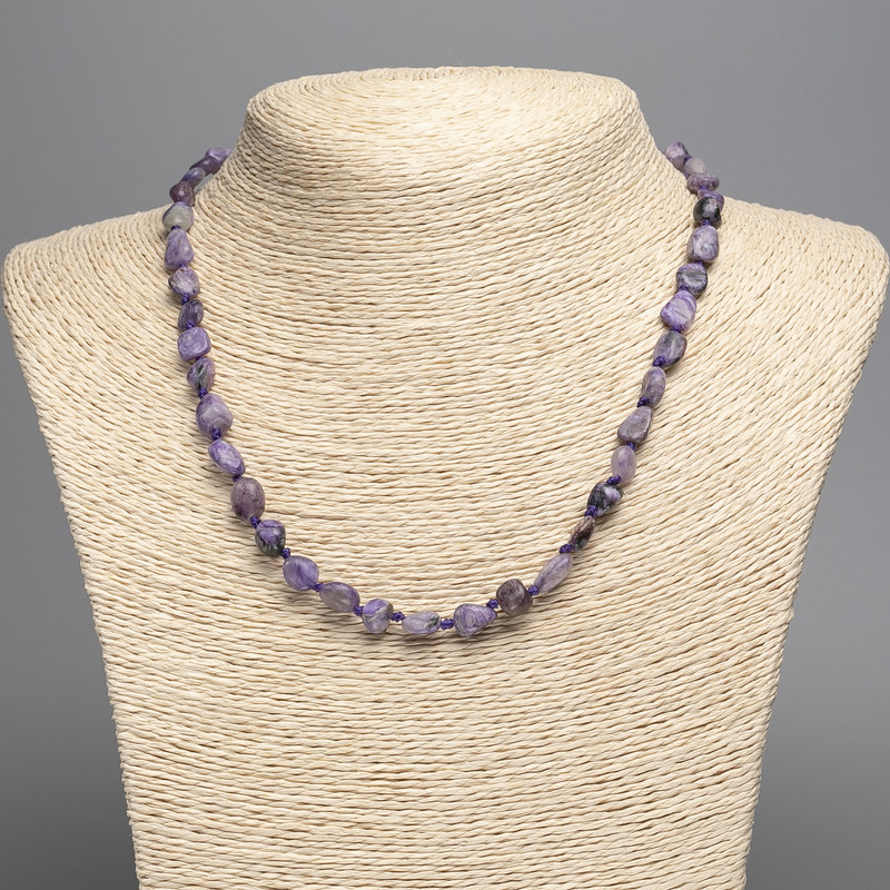 Charoite Bead Necklace Natural Stone Tumbled, 10x7mm ±, Length 49cm ±