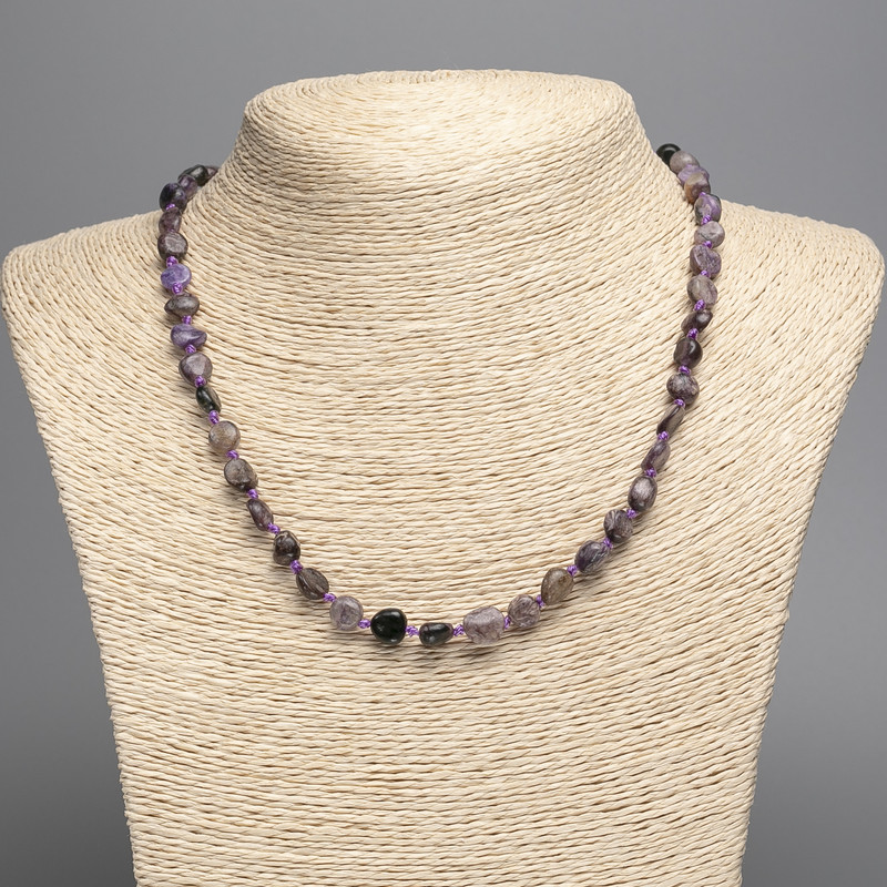 Charoite Necklace with Natural Stone Cabochon, 8x7 mm diameter, approx. 50 cm length