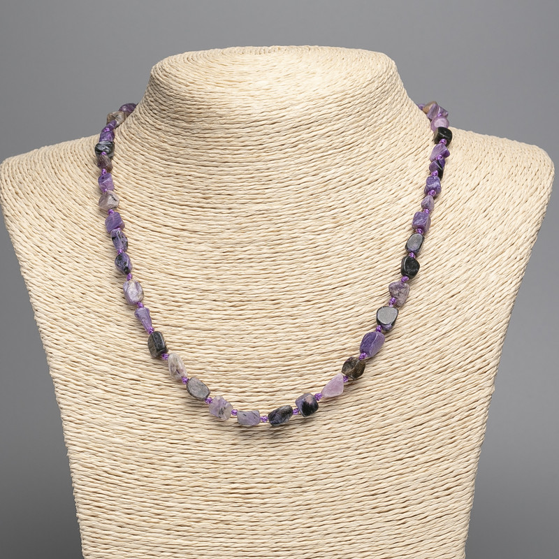 Charoite Necklaces natural stone hammered, diameter 8x6 mm +-, length 50 cm+-