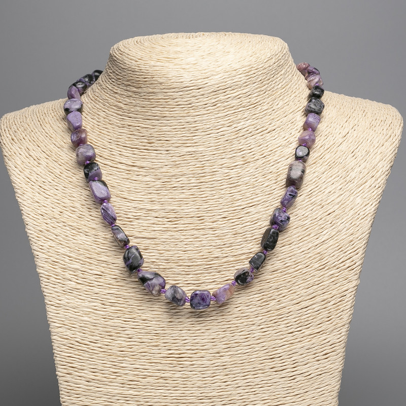Charoite Necklace, natural stone cabochon, diameter 10x8 mm ±, length 50 cm ±