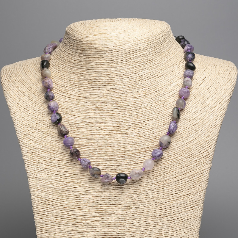 Charoite Necklace with Natural Stone Cabochons, 12×8 mm, 50 cm length