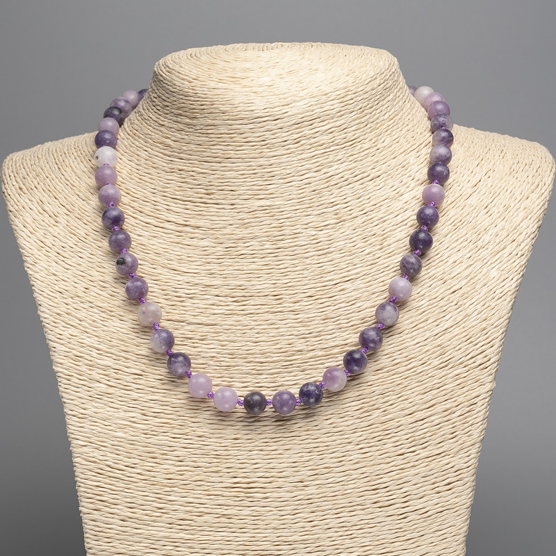 Necklace of Lepidolite (artificial acrylic) smooth bead, 8mm diameter, length 50cm+