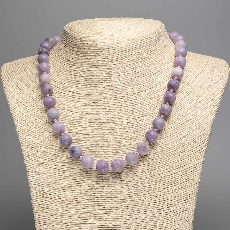 Necklace with Lepidolite (artificial acrylic) smooth bead, diameter 10.5mm, length 50cm+