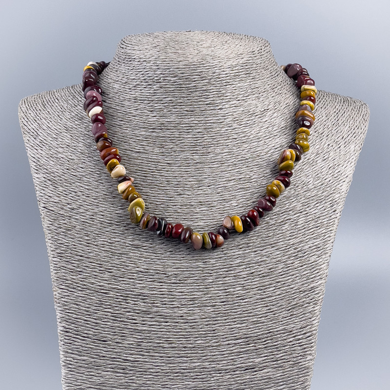 Jasper Moss Mukait Bead Necklace, tumbled nuggets, diameter 8x5mm, length 48cm