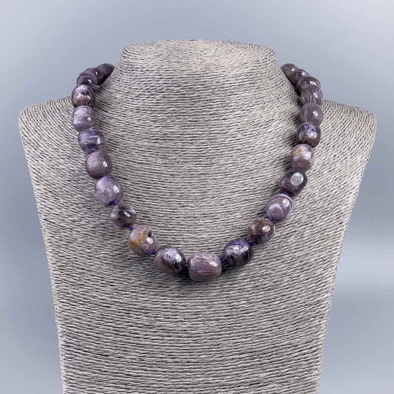 Charoite Beads Necklace, faceted, 12x15 mm, length 48 cm