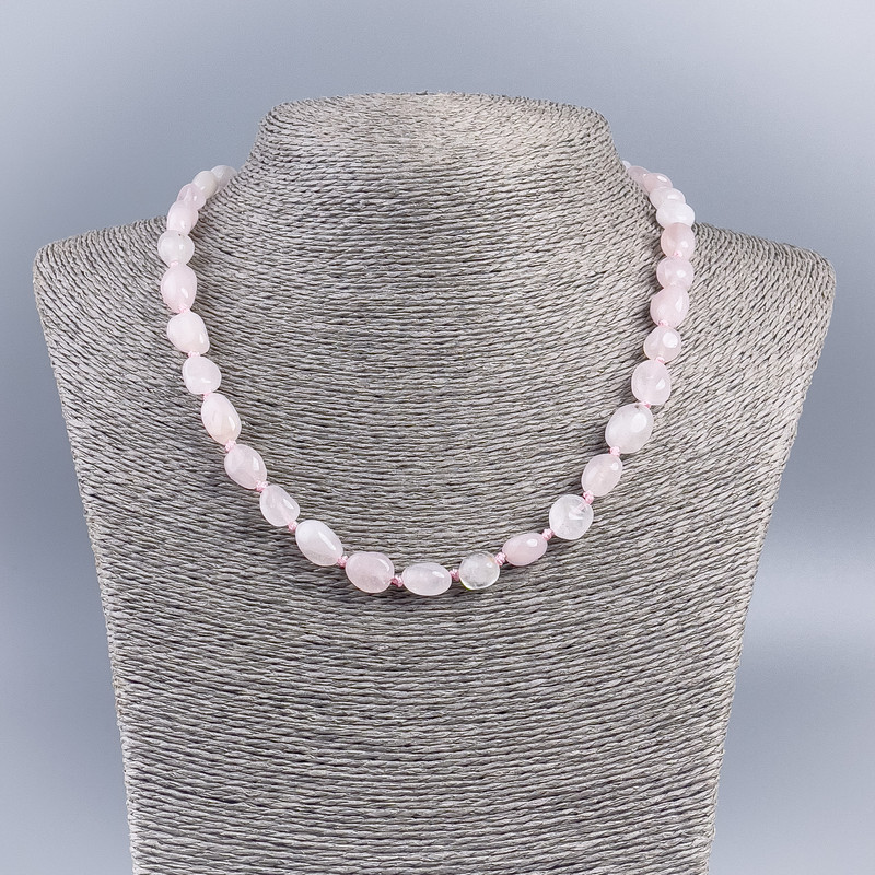 Necklace made of natural stone - Pink quartz faceted beads, diameter 9x10-12mm, length 48cm