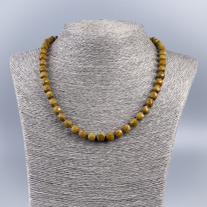 Necklace of Landscape Jasper Cubic Beads Grenished, diameter 7mm±, length 48cm±