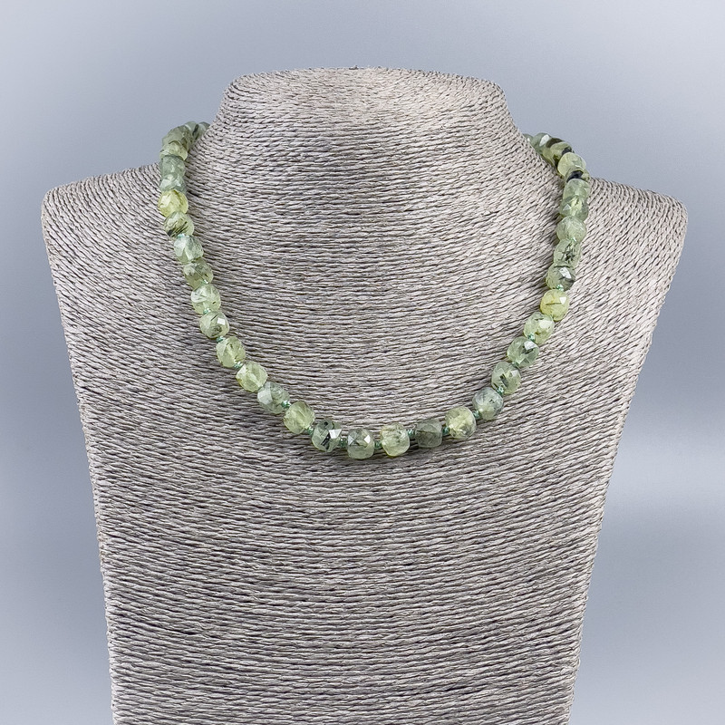 Prehnite Beads Cubed, Brushed Cubes 8mm, 48cm Length