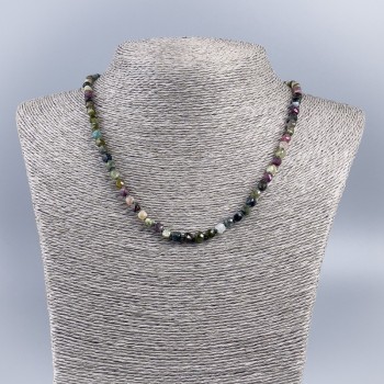 Natural Tourmaline Necklace Cube-Caceted Beads, 5mm dia., 48cm length