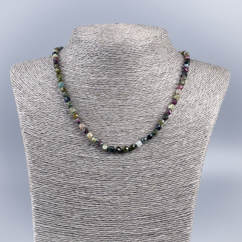 Natural Tourmaline Necklace Cube-Caceted Beads, 5mm dia., 48cm length
