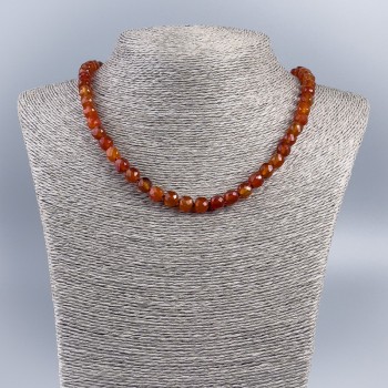 Carnelian Bead Necklace with Carved Cubes, 7 mm diameter ±, length 48 cm ±