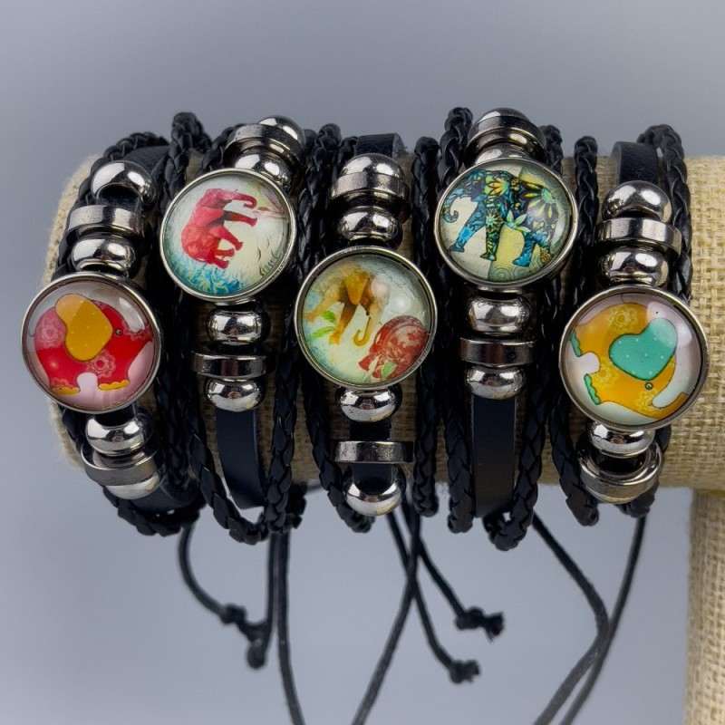 Eco Leather Bracelet 'Elephants Assorted' adjustable 1pc