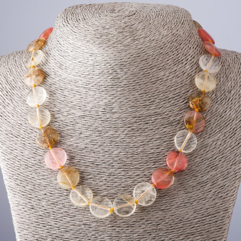 Chalcedony Coin Necklace, Diameter 15mm, Length 45cm