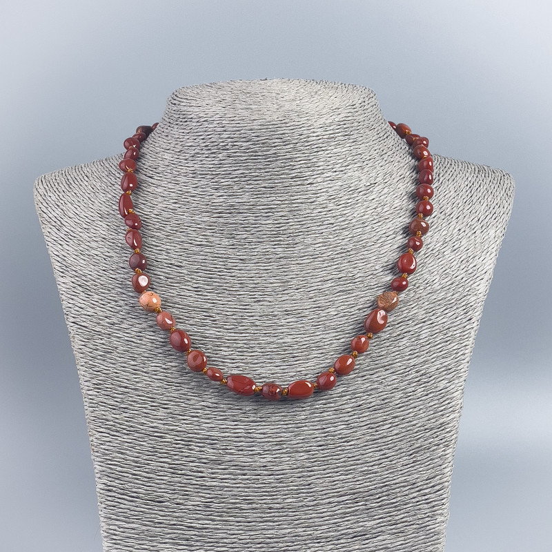 Red Jasper Bead Necklace, faceted, diameter 7–9 mm, length 48 cm