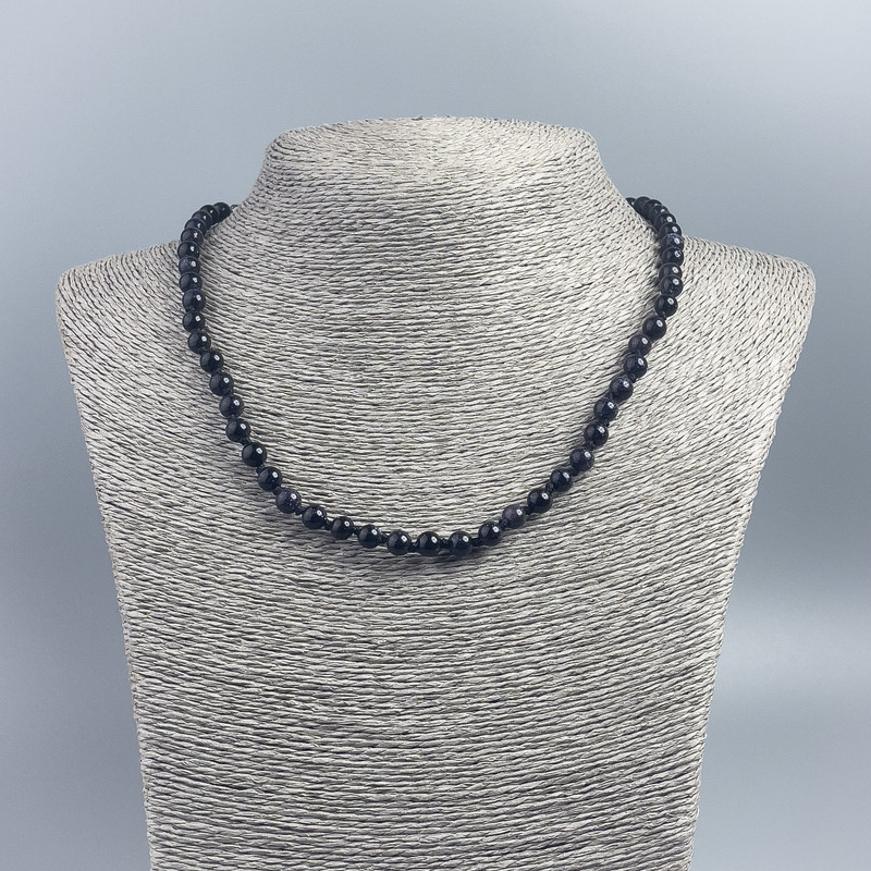 Necklace made of stone (synthetic) Blue Aventurine Sand Smooth Bead 6mm diameter ±, length 48cm ±