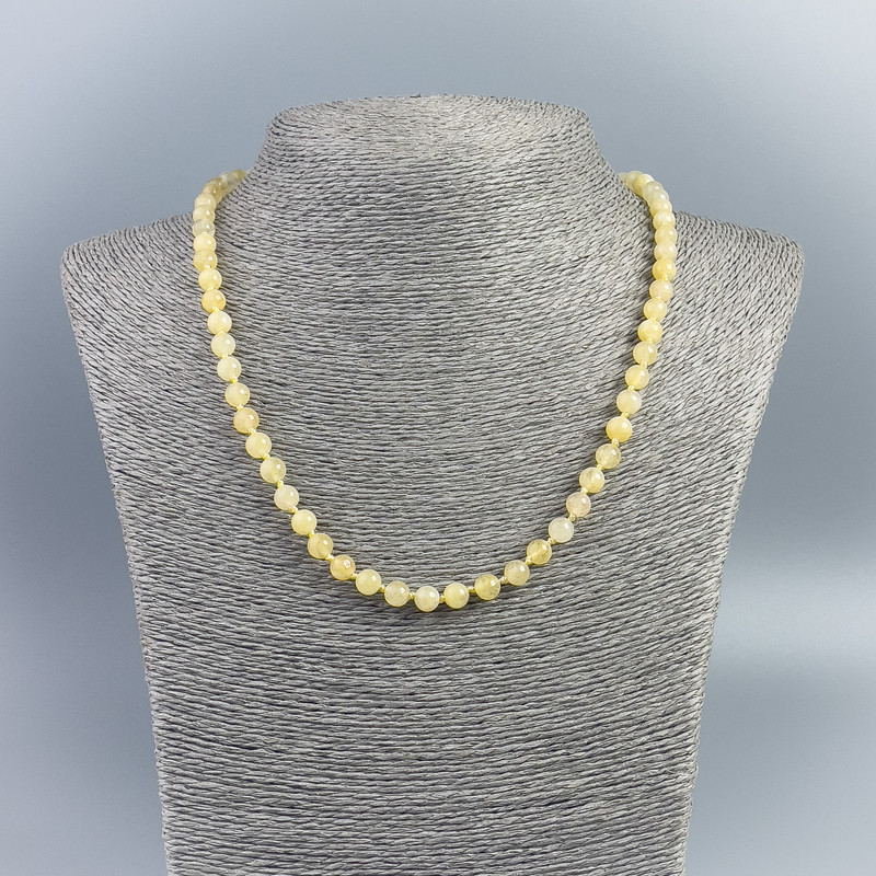 Citrine Beads Necklace, opaque smooth round beads, 6 mm diameter, length 48 cm