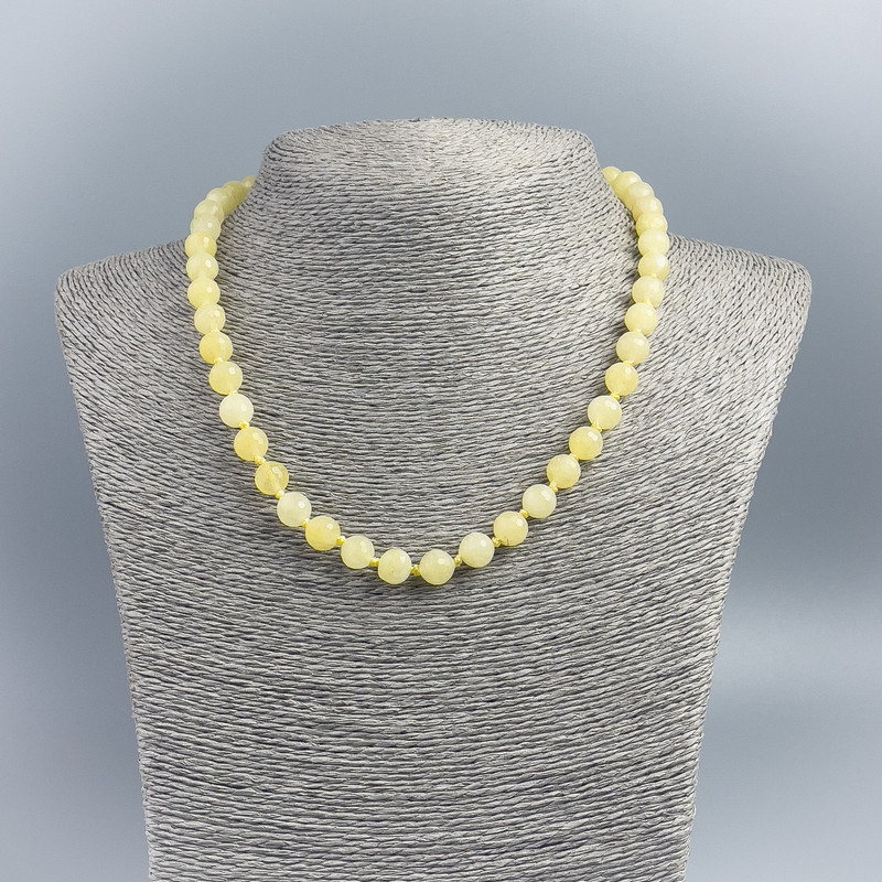 Citrine Stone Necklace with Unclear Translucence Faceted Beads, 8mm Diameter, 48cm Length
