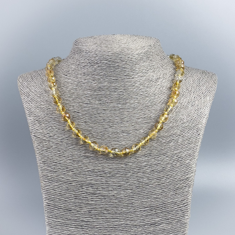 Natural Citrine Bead Necklace - Faceted Round Beads, 8mm diameter, length 48cm