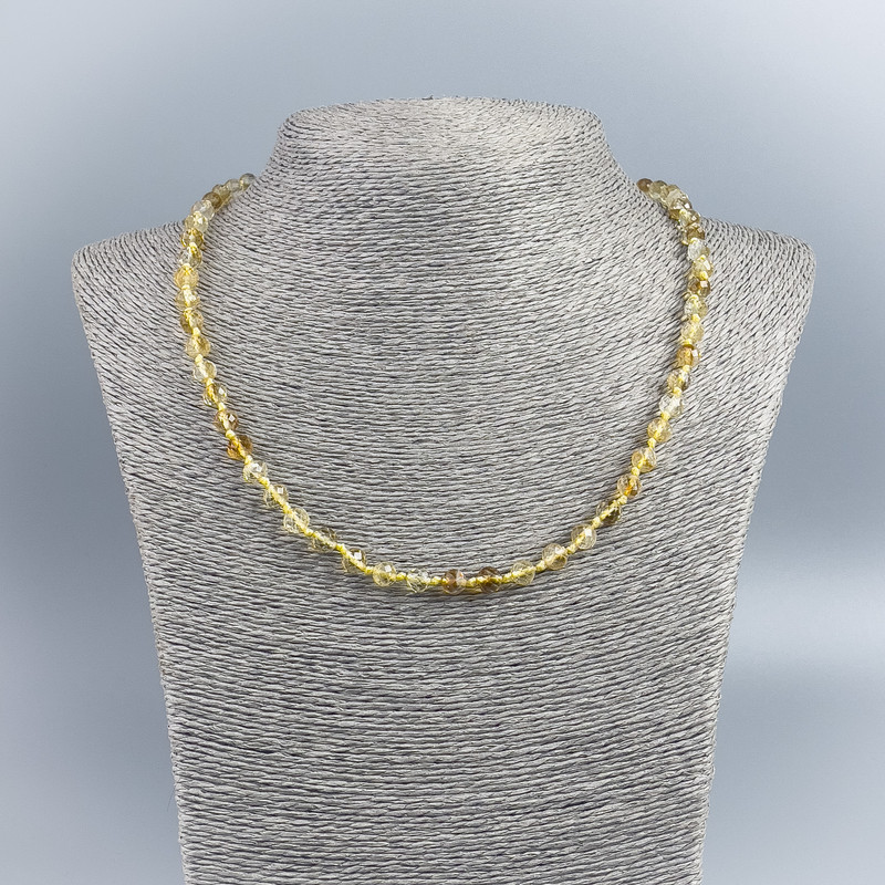 Natural Citrine Necklace with Faceted Round Beads, 6mm diameter, 48cm length