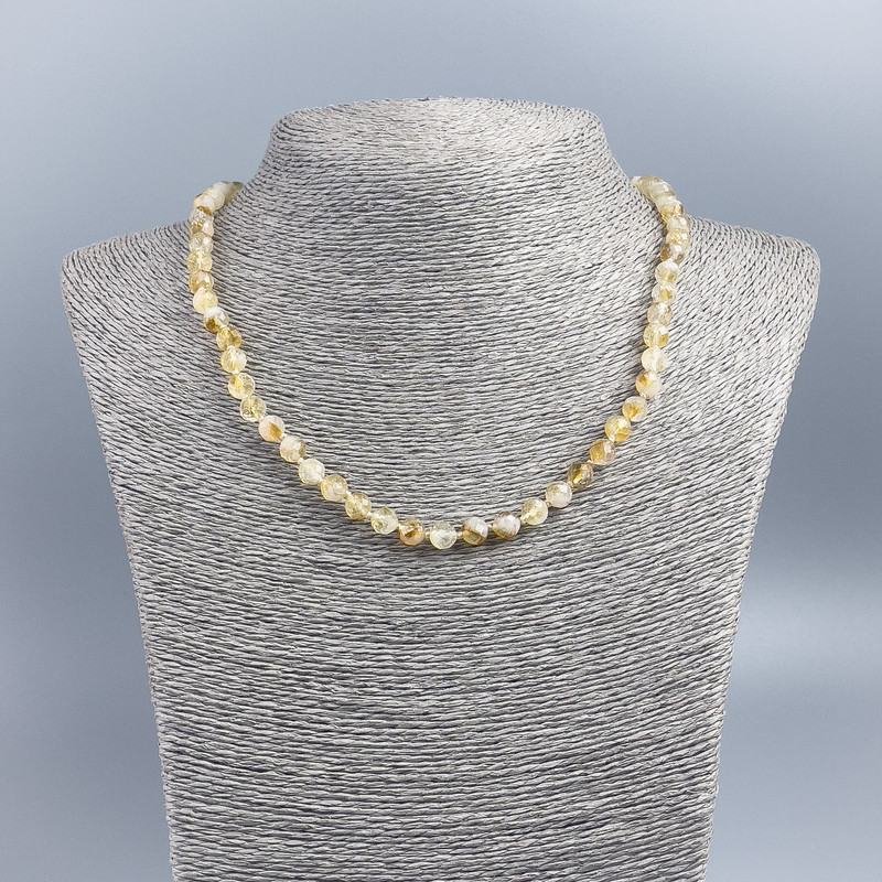 Citrine Necklace with Faceted Round Beads, 6 mm diameter, 48 cm length