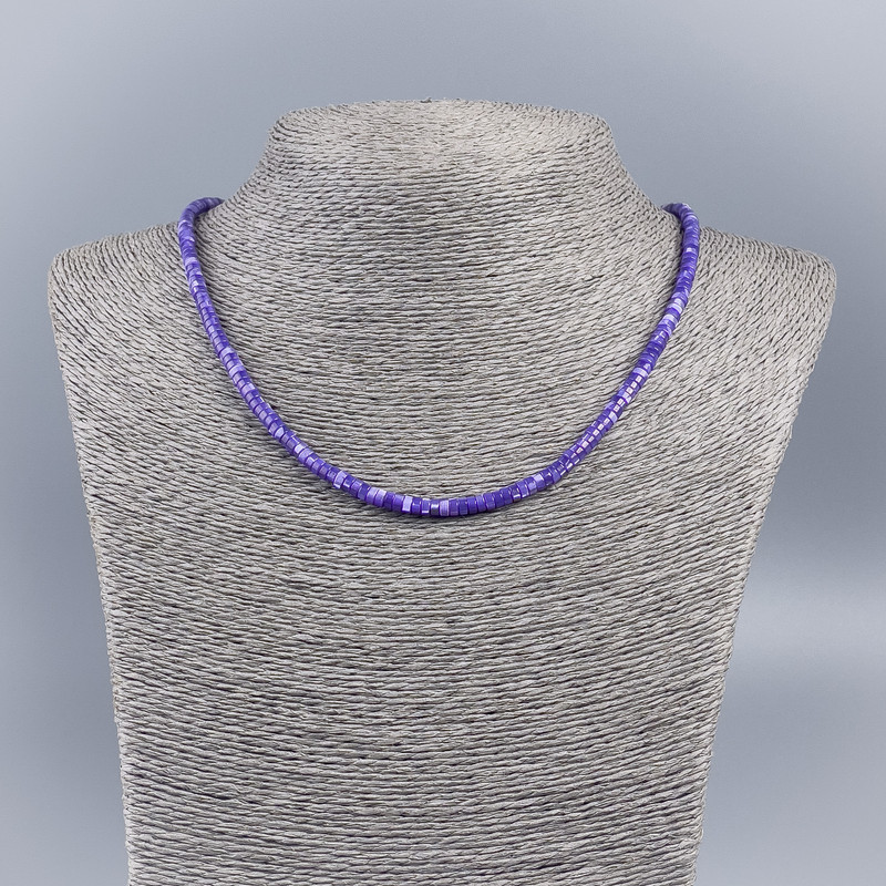 Choker Necklace Made of Natural Pearl (Toned) Dark Lavender Smooth Rondelle, 4x2 mm, length 48 cm
