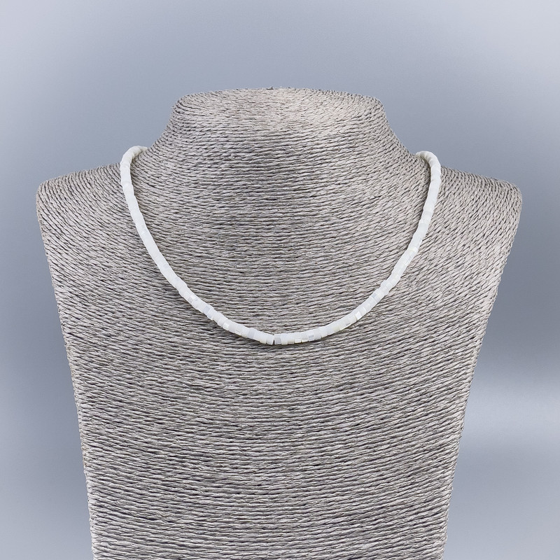 Natural Mother-of-Pew Pearl Necklace-Choker (toned) White Milky Smooth Rondelle, diameter 4x2mm±, length 48cm±