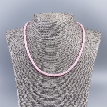 Choker Necklace of Natural Mother-of-Pearl (toned) Pink Smooth Rondelle Beads, diameter 4×2 mm ±, length 48 cm ±