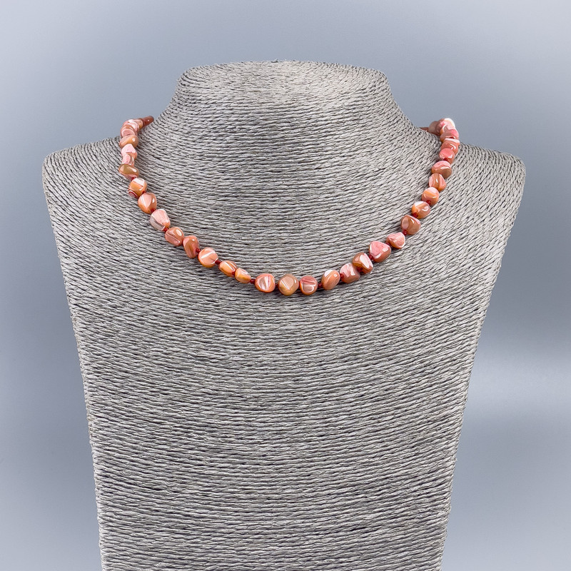 Natural Mother-of-P Pearl Bead Necklace (tinted) Terracotta Chip, diameter 8mm+-, length 50cm+-