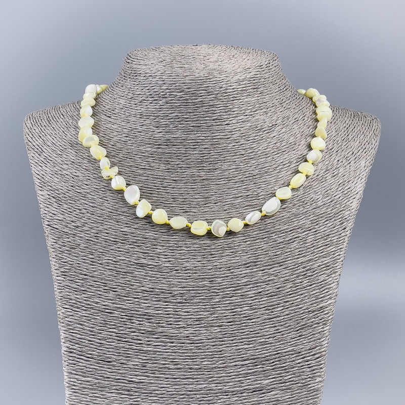 Necklace of Natural Mother-of-P pearl (tinted) light yellow chip, diameter 8mm±, length 50cm±