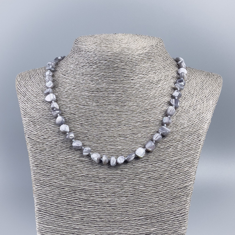 Necklace made of natural mother-of-pearl (tinted) gray chip, diameter 8mm±, length 50cm±