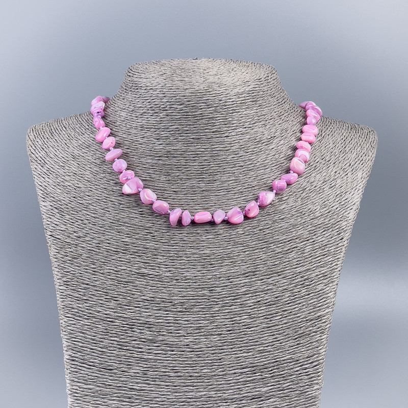 Necklace made of natural mother-of-pearl (toned) lilac chip, diameter 8mm+-, length 50cm+-