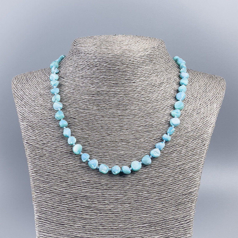 Necklace of natural Mother-of-P Pearl (toned) blue chip, diameter 8mm+-, length 50cm+-