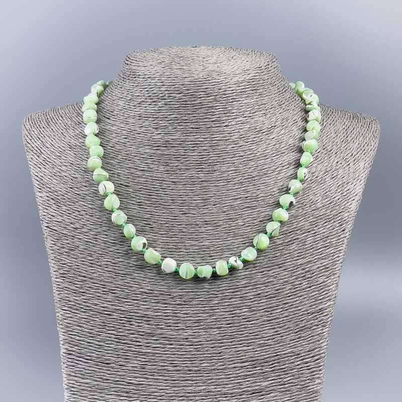 Necklace made of natural mother-of-pearl (toned) mint round faceted beads, diameter 8mm±, length 48cm±