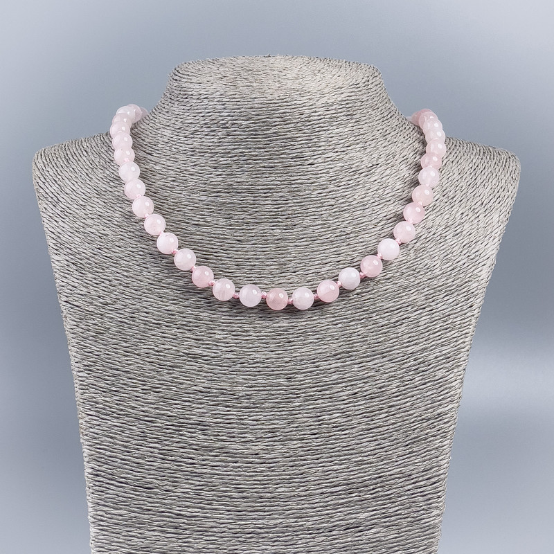 Necklace made of natural stone - Pink Quartz smooth beads, diameter 8-9mm, length 50cm