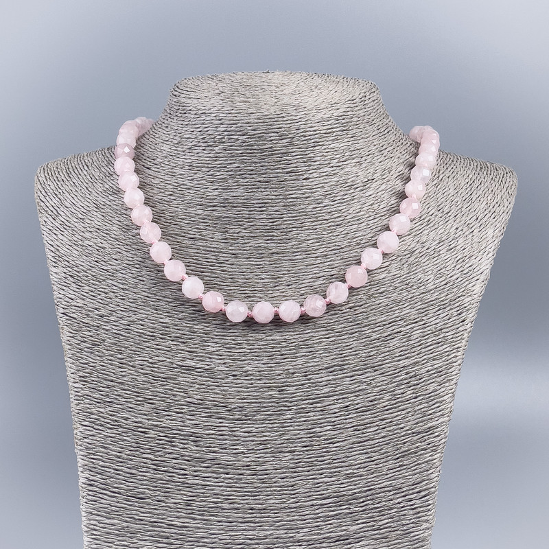 Necklace made of Natural Stone - Rose Quartz faceted globe, diameter 8mm, length 50cm