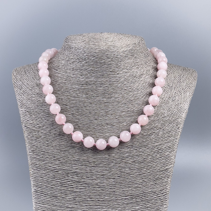 Natural Stone Necklace Rose Quartz Smooth Bead, 10-11mm diameter, length 50cm