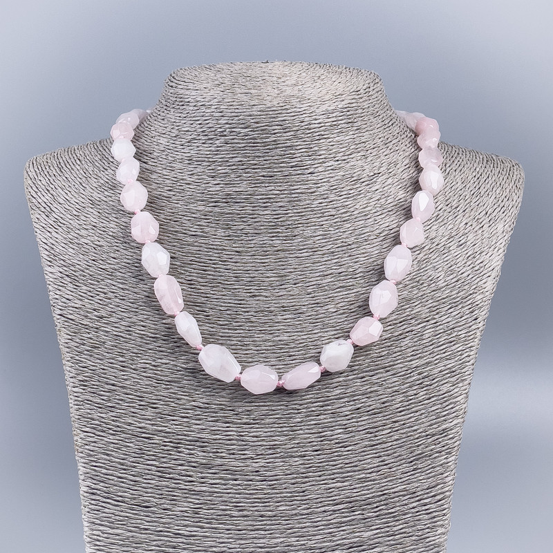 Necklace made of natural stone, rose quartz faceted tumbled beads, diameter 10×12mm, length 50cm