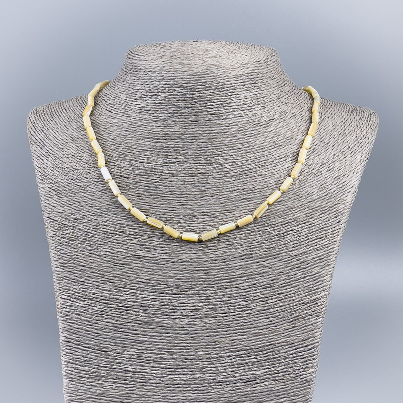 Necklace of Natural Beige Mother-of-Pearl, Cylinder Beads, 4×8mm, length 50cm