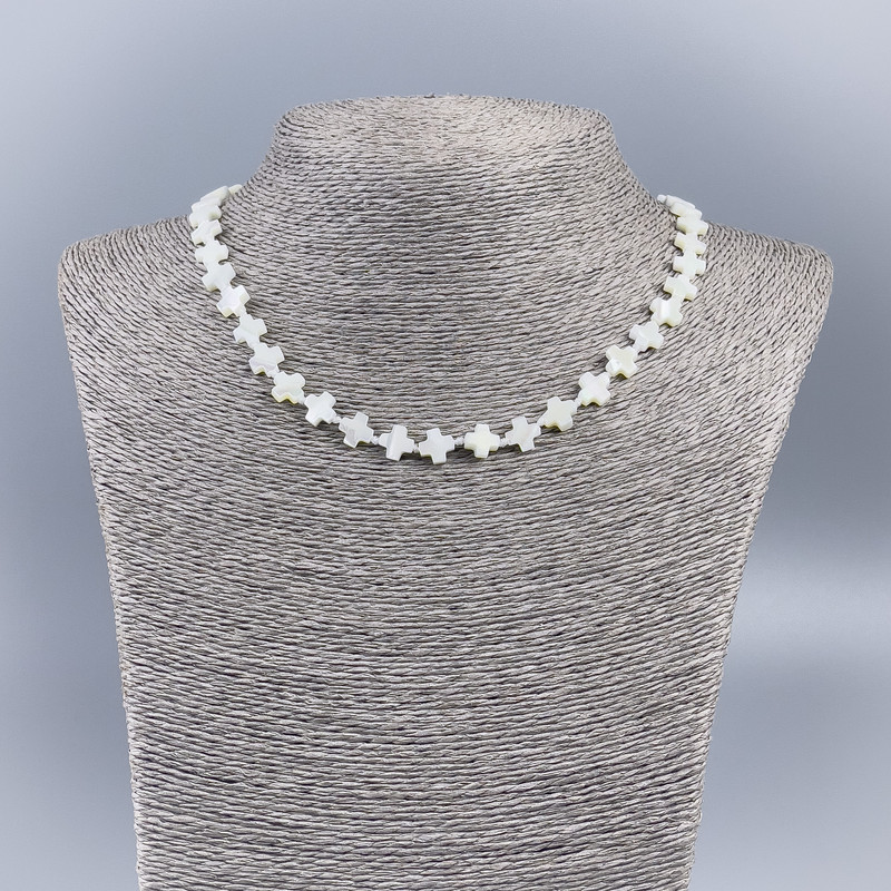 Necklace made of natural white mother-of-pearl cross shapes, diameter 8x8x3 mm, length 50 cm