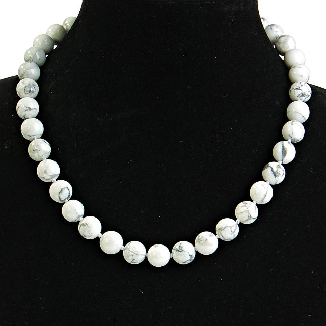 Howlite Bead Necklace 12 mm Ball, 46 cm length
