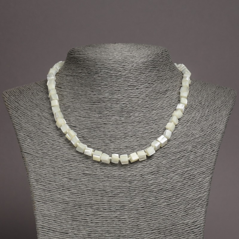 Natural Mother-of-Pearl Bead Necklace Square 5.5-6mm, 45 cm