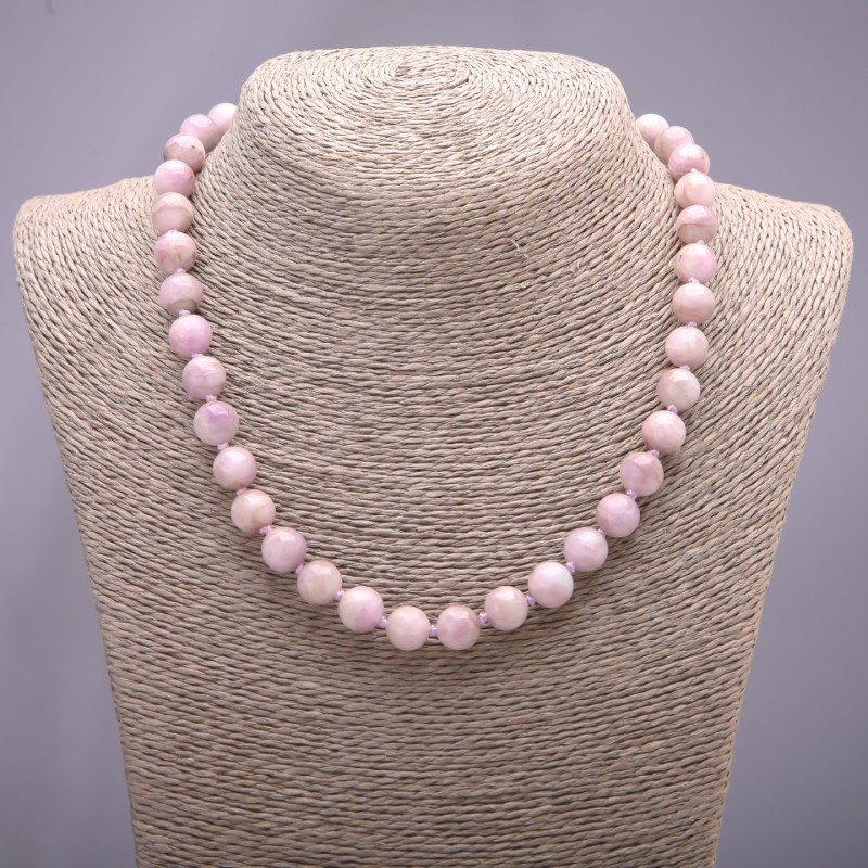 Kunzite Bead Necklace, smooth round beads, diameter 10mm, length 45cm