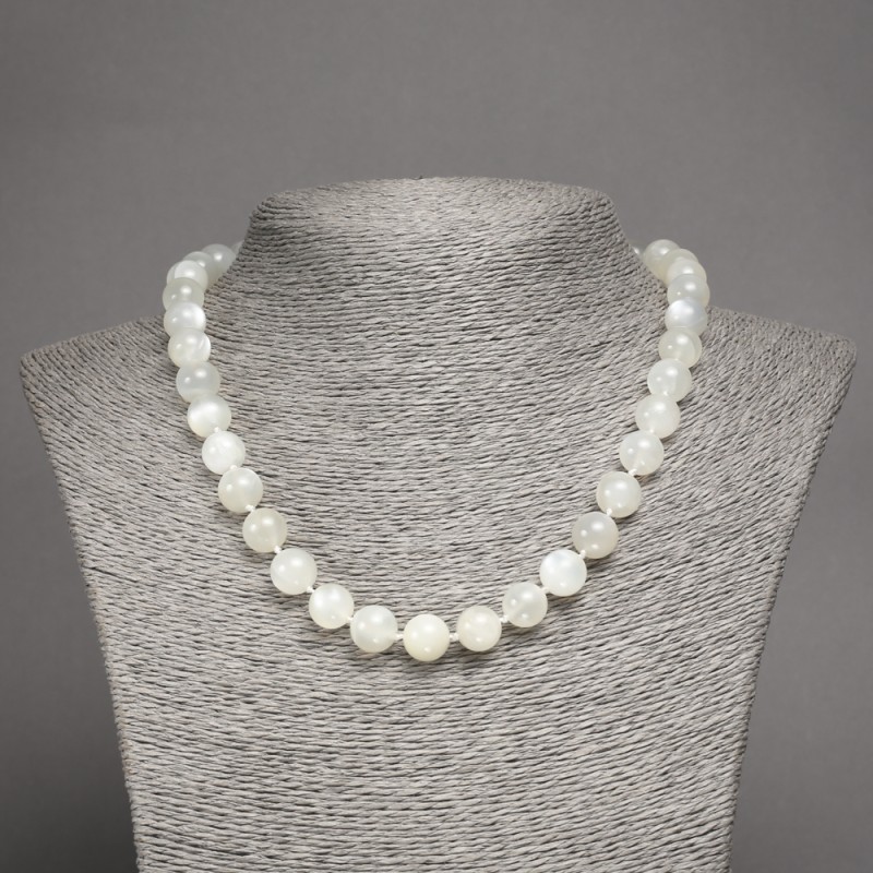 Adularia Natural Stone Necklace, Smooth Round Beads, 10mm diameter, ~45cm length