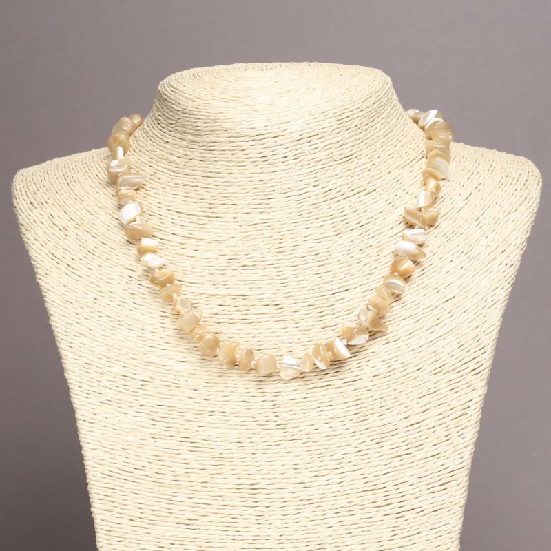 Mother-of-pearl Necklace, natural, beige microbeads, diameter 7×5mm±, length 45cm±