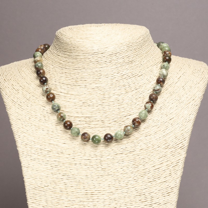 Necklace made of natural green jasper, smooth 8mm round beads, length 45cm