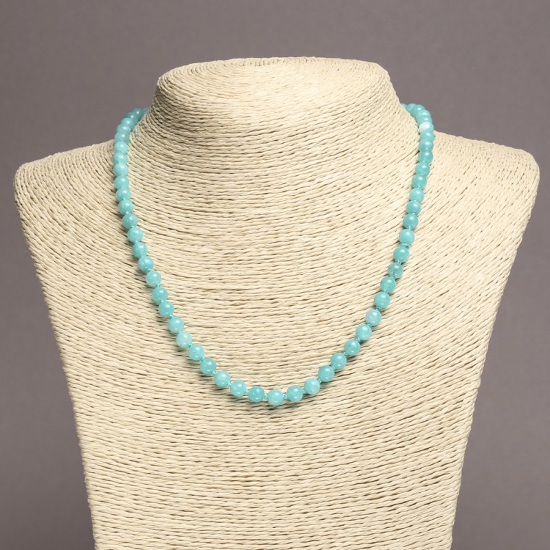 Aquamarine Bead Necklace with Smooth Round Beads, 6mm Diameter ±, Length 45cm ±